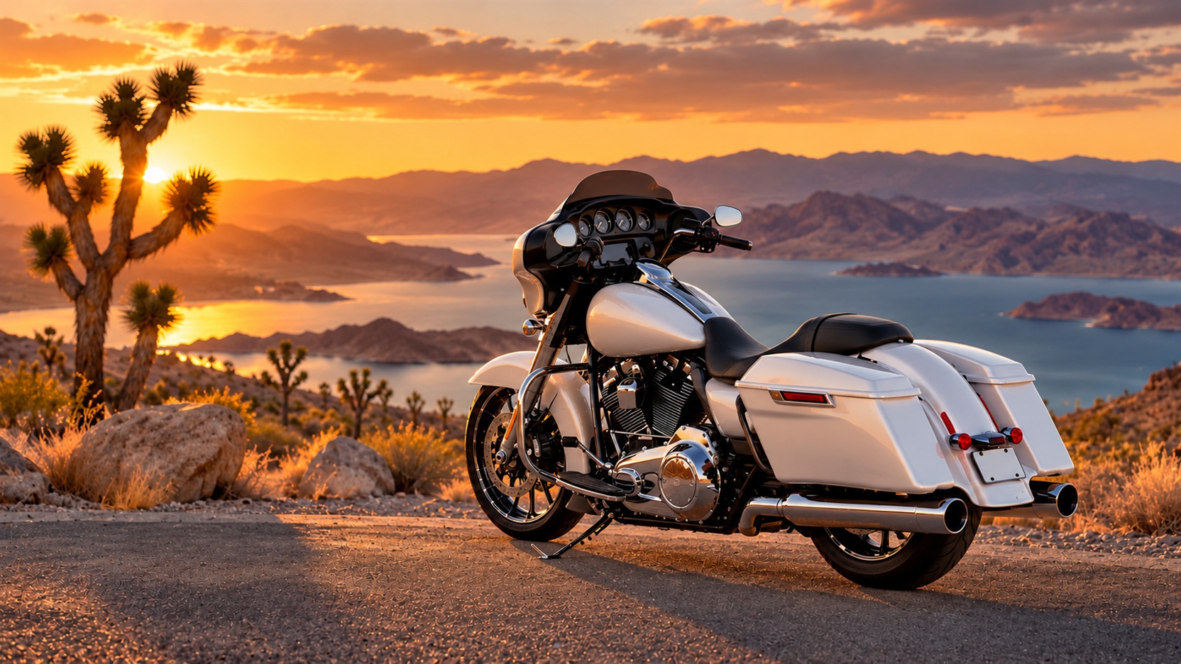 A rider on US-95 in the Mojave Desert near Searchlight in November
