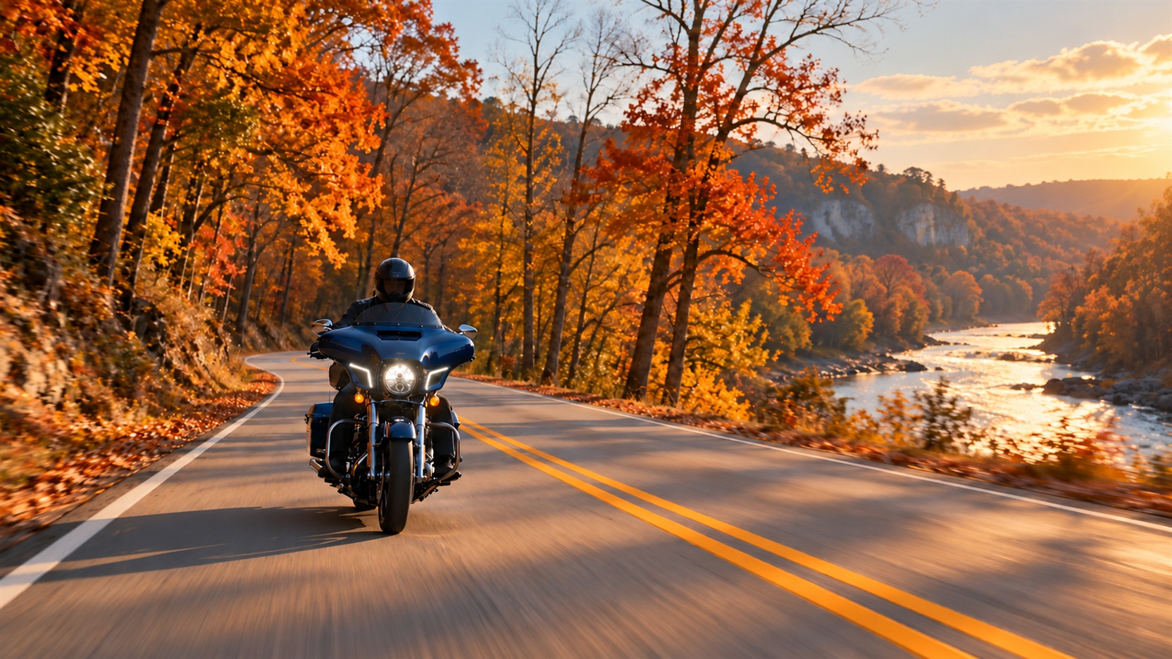 A rider on a Piedmont two-lane near Raven Rock and the Cape Fear River in late fall