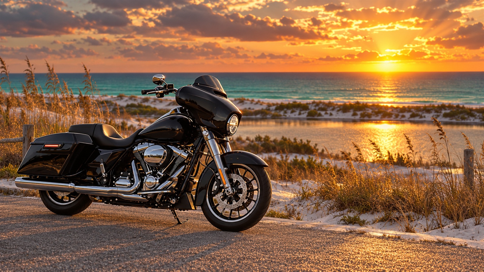 A rider on Scenic Highway 30A along the Gulf Coast dunes in late fall