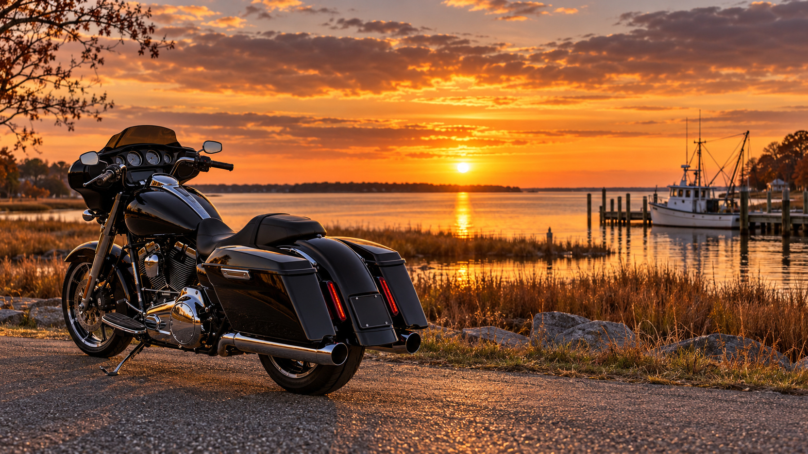 A rider on Maryland Route 33 near St. Michaels on the Eastern Shore in late fall