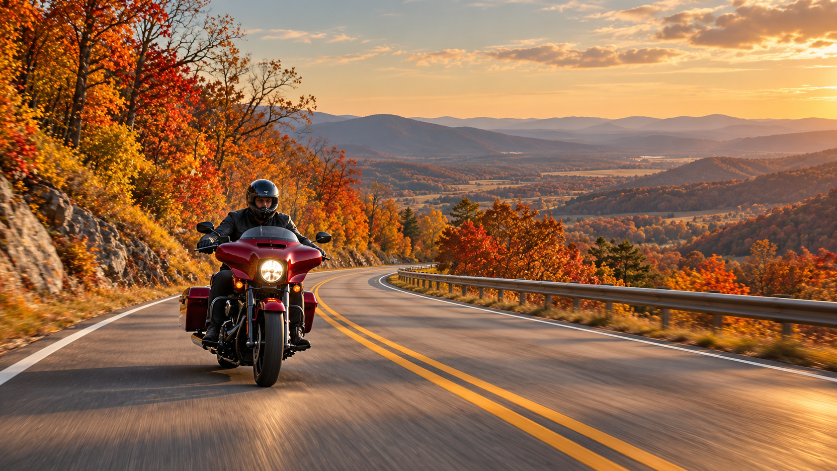 A rider on GA-190 along the Pine Mountain ridge in late fall
