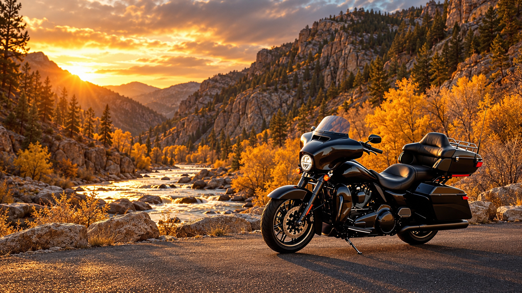 A rider on US-34 through the rocky Big Thompson Canyon in late fall